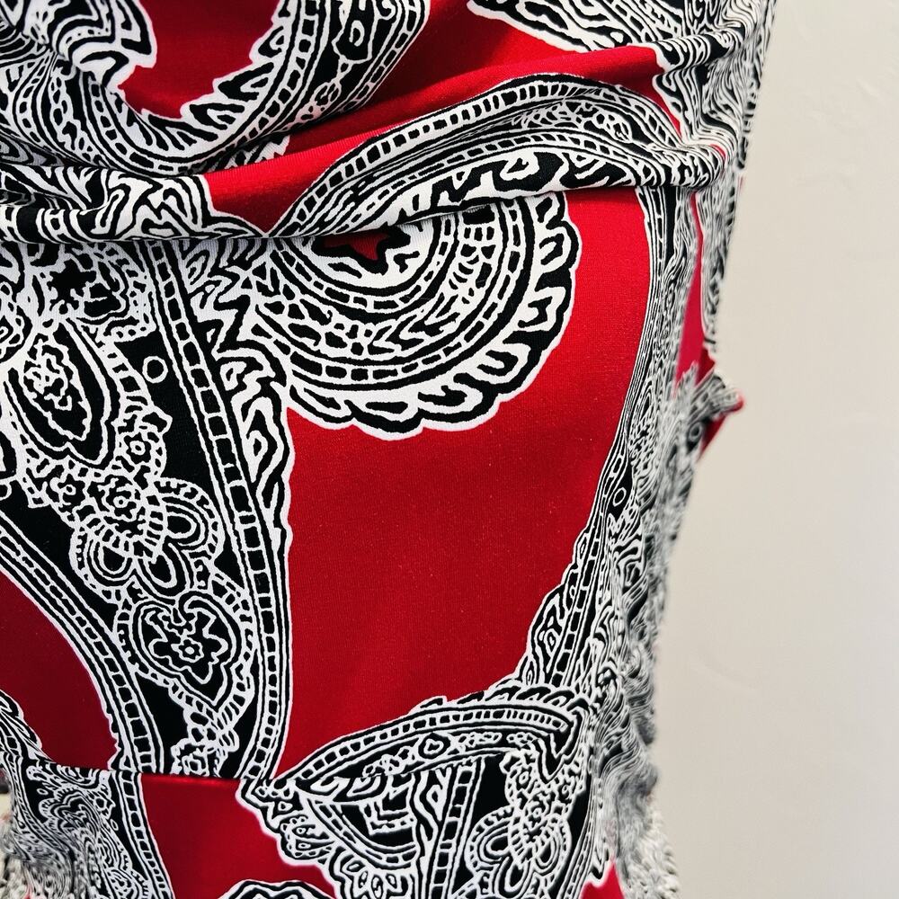 White House Black Market Knit Top Red Black Paisley Stretch Women’s L (A0131) - Picture 2 of 6